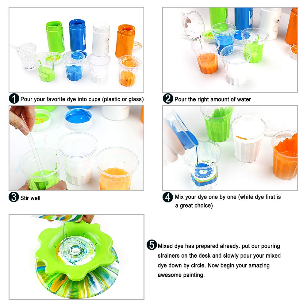 Acrylic Pouring Strainers, Angela&Alex 5 PCS Flow Painting Tools Christmas DIY Kits Drawing Sets Flower Strainers Plastic Silicone Drain Basket - WoodArtSupply