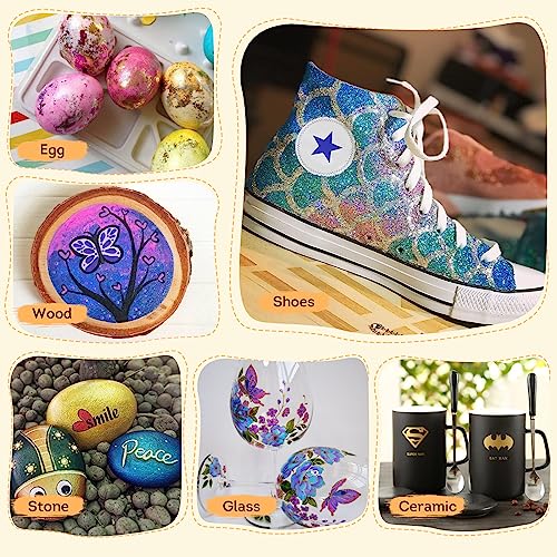 ABEIER Glitter Markers Pens, 12 Colors Sparkle Acrylic Metallic Paint Pens, Fine Point Tip, Water-based Ink for Rock Painting, Stone, Mugs, Ceramic, ABEIER