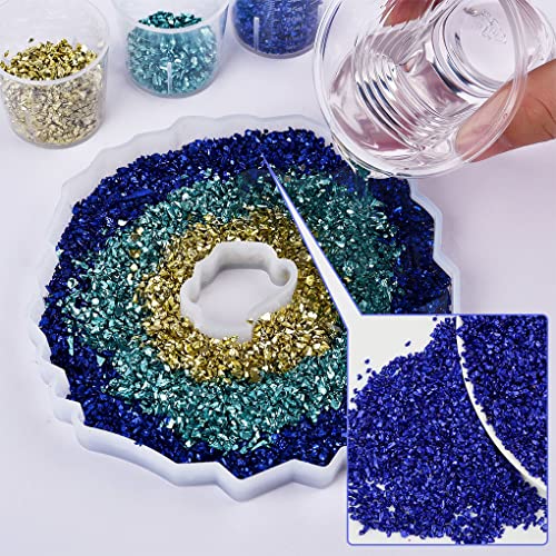 FineInno Crushed Glass for Resin Art, Irregular Metallic Broken Glitter for Crafts, Chunky Metallic Chips Stone for Epoxy Resin Molds Fillers, Nail FineInno