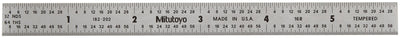 Mitutoyo 182-202, Steel Rule, 6" (16R), (1/32, 1/64", 1/50", 1/100"), 1/64" Thick X 1/2" Wide, Satin Chrome Finish Tempered Stainless Steel