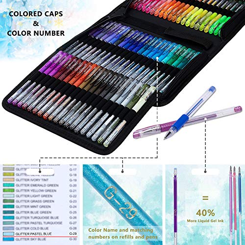 TANMIT Glitter Gel Pens, Glitter Pen with Case for Adults Coloring Boo ...