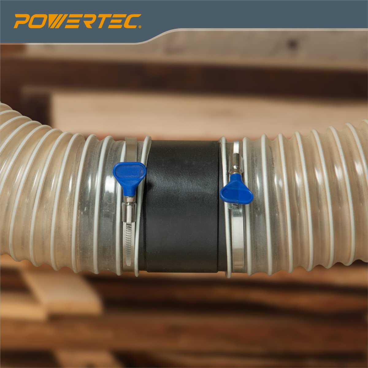 POWERTEC 70123V 4-Inch Dust Hose Connector w/Quick Connect Splice Adapter, ABS Plastic POWERTEC