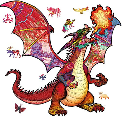 NATITI Wooden Jigsaw Puzzles for Adults, 11'' x 10'', 160 Pcs, Dragon Themed, Gift for Adults, Wood Puzzles Adult, Wood Cut Puzzles, Animal Shaped - WoodArtSupply