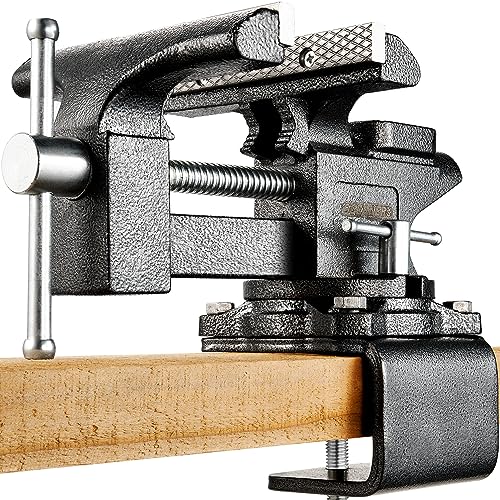 6-Inch Bench Vise, Vice for Workbench with Heavy Duty Forged Steel Construction, Built-in Pipe Jaw and Swivel Base, Table Vise for Woodworking, Home
