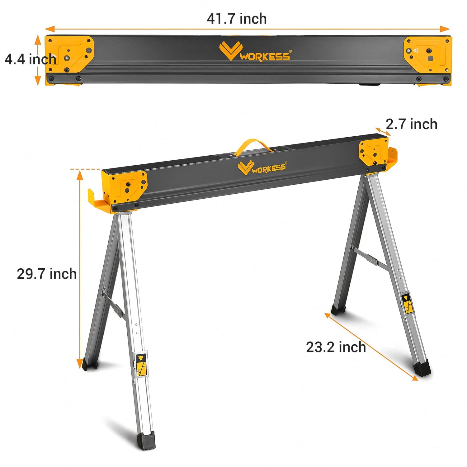 WORKESS Saw Horses 2 Pack Folding, Heavy Duty Sawhorse Table 2600 Lbs Load Capacity with 2x4 Support Legs, Portable Folding and Fast Open Legs and WORKESS