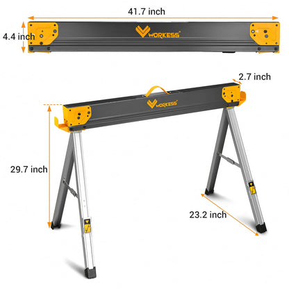 WORKESS Saw Horses 2 Pack Folding, Heavy Duty Sawhorse Table 2600 Lbs Load Capacity with 2x4 Support Legs, Portable Folding and Fast Open Legs and