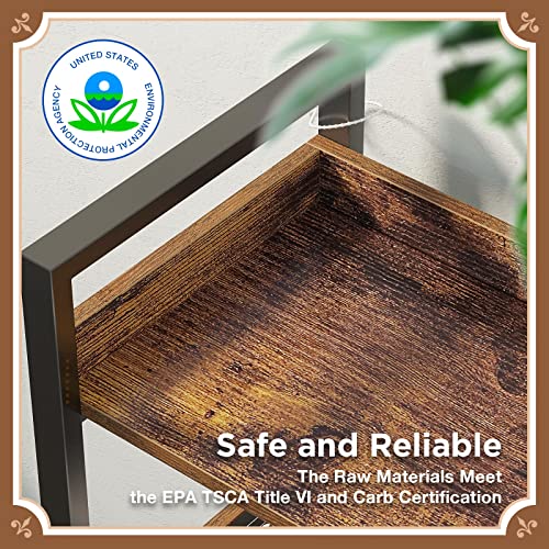 Seventable 6-Tier Rustic Brown Industrial Bookshelf with Hooks and Open Shelves Seventable