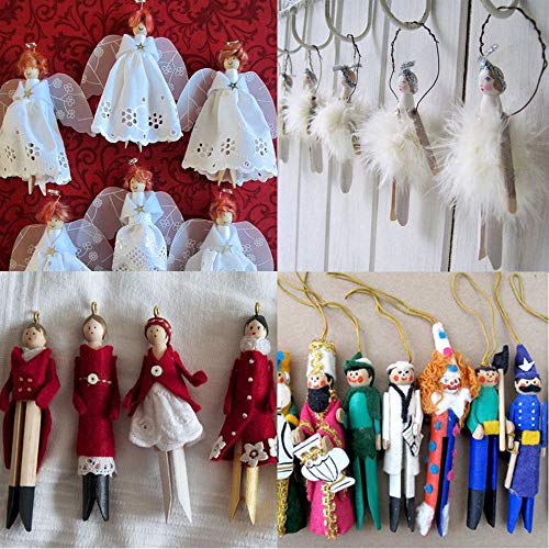 Winlyn 50 Sets Unfinished Wood Doll Pins Doll Clothespins Wooden Round Peg Wood Clothespins and Stands Craft Supplies for DIY Art Painting Projects