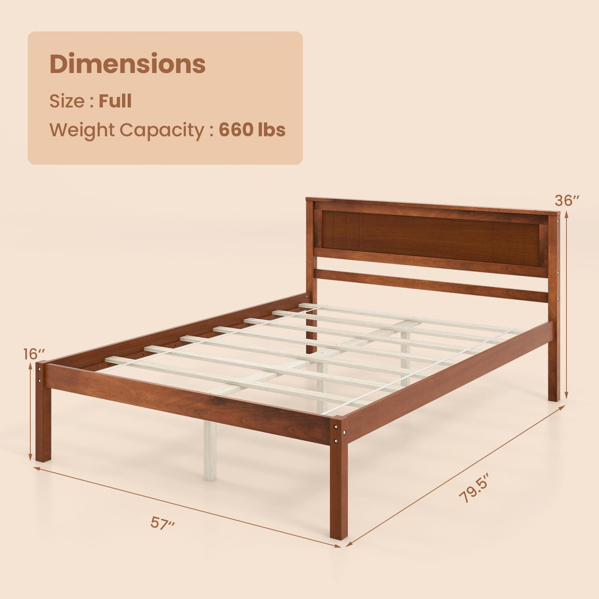 Giantex Wood Full Platform Bed with Headboard, Mid Century Solid Wood Bed Frame with Wood Slat Support, Wooden Mattress Foundation with 12" Under Bed Giantex