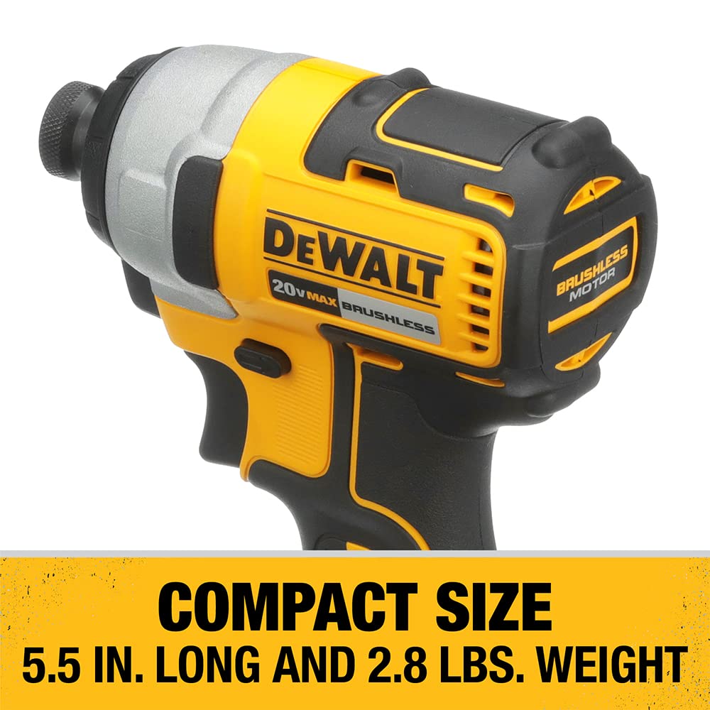 DEWALT 20V MAX Cordless Impact Driver Kit, Brushless, 1/4" Hex Chuck, 2 Batteries and Charger (DCF787C2) - WoodArtSupply