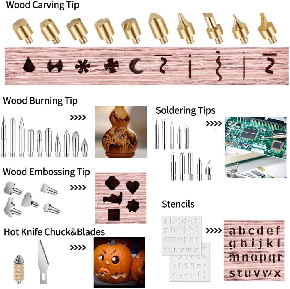 Wood Burning Tips Set, 28pcs Wood Burning Tool Kit Carving Tips for Wood Pyrography Embossing Soldering DIY Crafts TUCCOSS