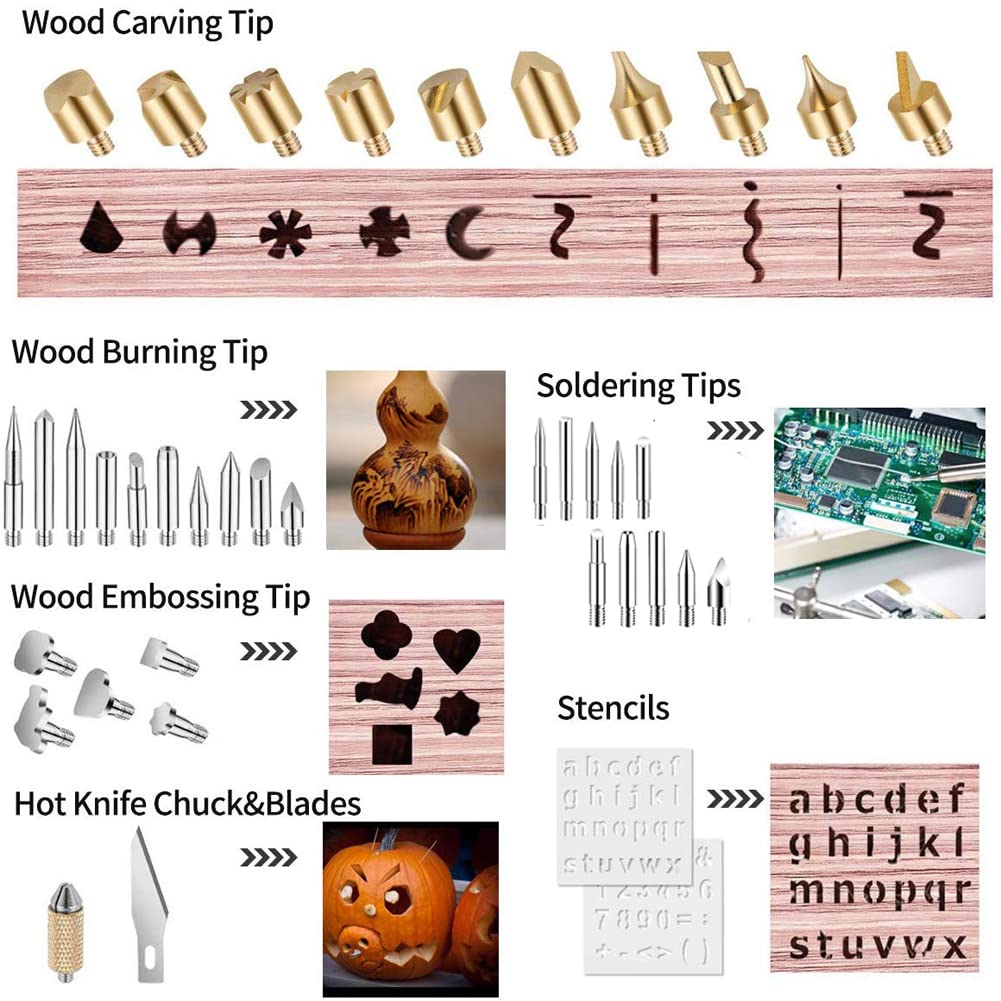 Wood Burning Tips Set, 28pcs Wood Burning Tool Kit Carving Tips for Wood Pyrography Embossing Soldering DIY Crafts TUCCOSS