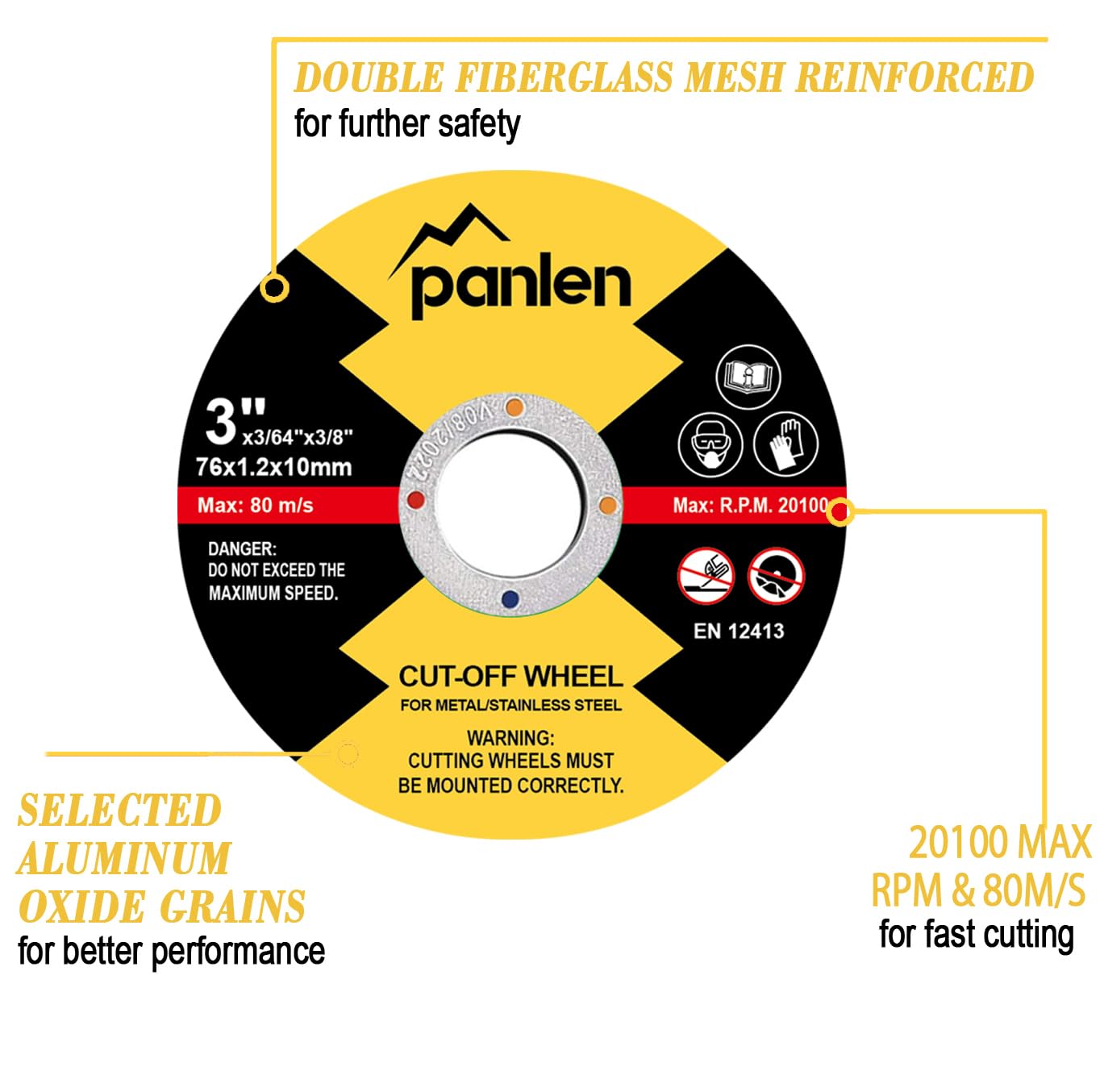 Panlen 25 PCS 3" x3/64x3/8 Cut Off Wheels for Metal, Thin Cutting Discs,Fits Any Angle Grinder or Power Air Tool panlen