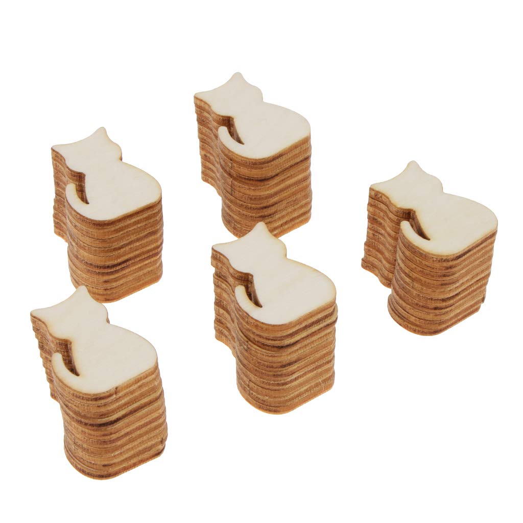 menolana 50pcs Unfinished Cat Cutout Wooden Slices Tags 3 X 2.2 X 0.2 Cm - WoodArtSupply