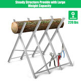 IRONMAX Folding Saw Horse, 220 LBS Heavy Duty Steel Sawbuck w/ Sawtooth for Log Firewood, Adjustable Lightweight Sawhorse Wood Cutting Stand IRONMAX