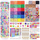 Meland Clay Beads Bracelet Making Kit - 7905Pcs Jewelry Making Kit with 28 Colors Flat Polymer Beads, Smile Face & Large Charm Beads, Craft Kit for Meland