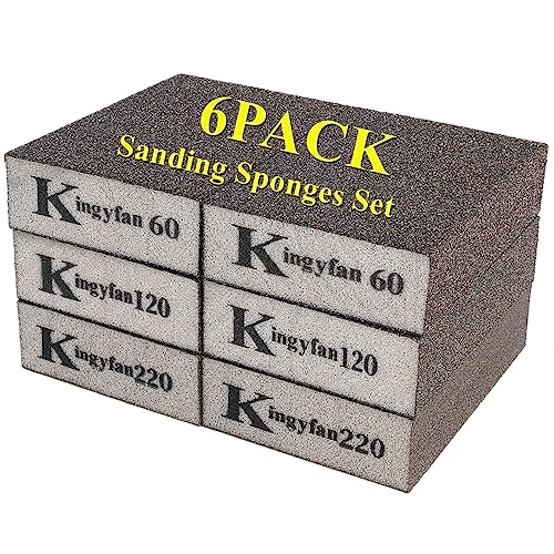Durable Sanding Block 6Pcs Sanding Sponges Set for Drywall Wood Metal Washable & Reusable Sandpaper Blocks in 60 120 220 Grit Coarse/Medium/Fine