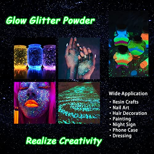 Renfio Glow in The Dark Glitter, 1.94oz 55g Luminous Ultra Fine Glitters Powder Glowing Glitter Epoxy Resin PET Flake 1/128" 0.008" 0.2mm Sequins for Renfio