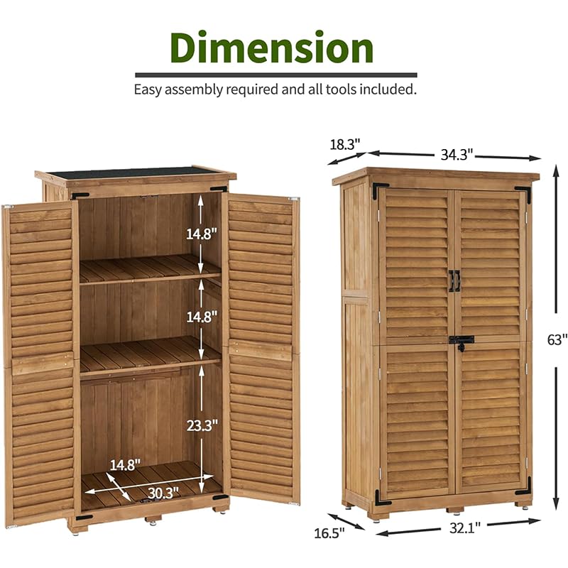 MCombo Outdoor Storage Cabinet, Garden Storage Shed, Outside Vertical Shed with Lockers, Outdoor 63 Inches Wood Tall Shed for Yard and Patio 0870 - WoodArtSupply