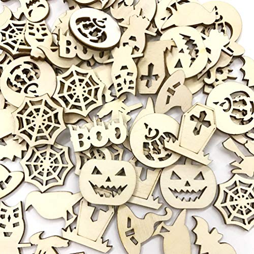 KESYOO Halloween Unfinished Wooden DIY Slices Craft Wood Cutouts Embellishments for Halloween Hanging Ornament 100pcs KESYOO