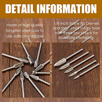 15 Pieces Wood Carving and Engraving Drill Bit Double Cut Carbide Rotary Burr Woodworking Drill Bits Set for DIY Woodworking, Drilling, Engraving,