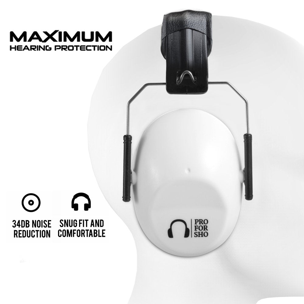 Pro For Sho 34dB Shooting Ear Protection - Special Designed Ear Muffs Lighter Weight & Maximum Hearing Protection - Standard Size, White Pro For Sho