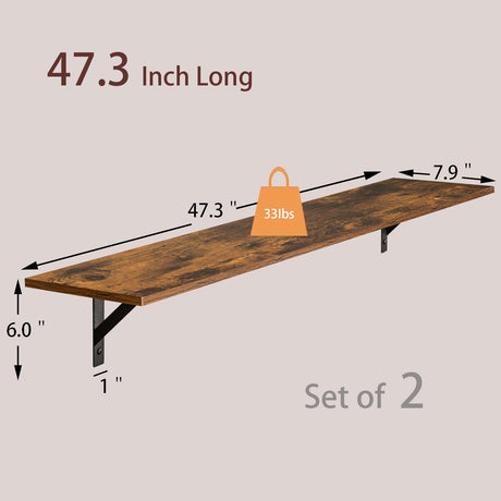 DINZI LVJ Long Wall Shelves, 47.3Inch Wall Mounted Shelves Set of 2, Extra Large Wall Storage Ledges with Sturdy Metal Brackets for Living Room, DINZI LVJ