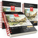 Arteza Mixed Media Sketchbooks, Pack of 3, 5.5 x 8.5 Inches, 60-Sheet Drawing Pads with 110lb Paper, Spiral-Bound, Art Supplies for Wet and Dry Media ARTEZA