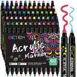 Betem 60 Colors Dual Tip Acrylic Paint Pens Markers, Premium Acrylic Paint Pens for Wood, Canvas, Stone, Rock Painting, Glass, Ceramic Surfaces, DIY Betem