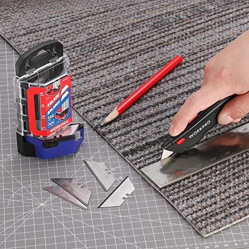 WORKPRO Premium Utility Knife Blades, TAC Diamond Coated SK2M, 50-Pack Utility Blades Replacement with Dispenser WORKPRO