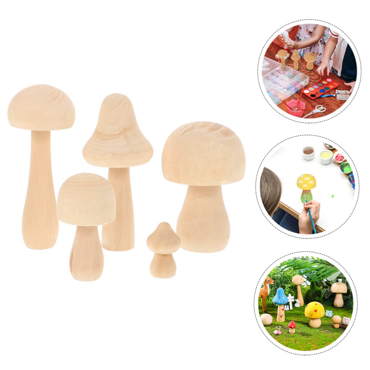 OFFSCH 5pcs Wooden Peg Mushroom Blank Craft Mushroom Wooden Peg Dolls Kid Toys Kids Painting Mushroom Models Kids Painting Toys Wooden People Figures OFFSCH