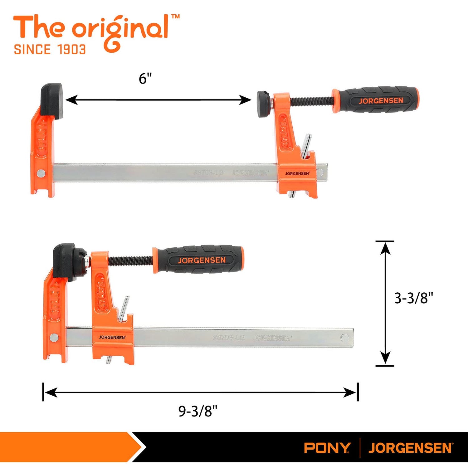 Jorgensen 6 inch Bar Clamp Set, 4 Pack Steel F Clamp Light Duty, 300 lbs Load Limited, for Woodworking, Metalworking, DIY Jorgensen
