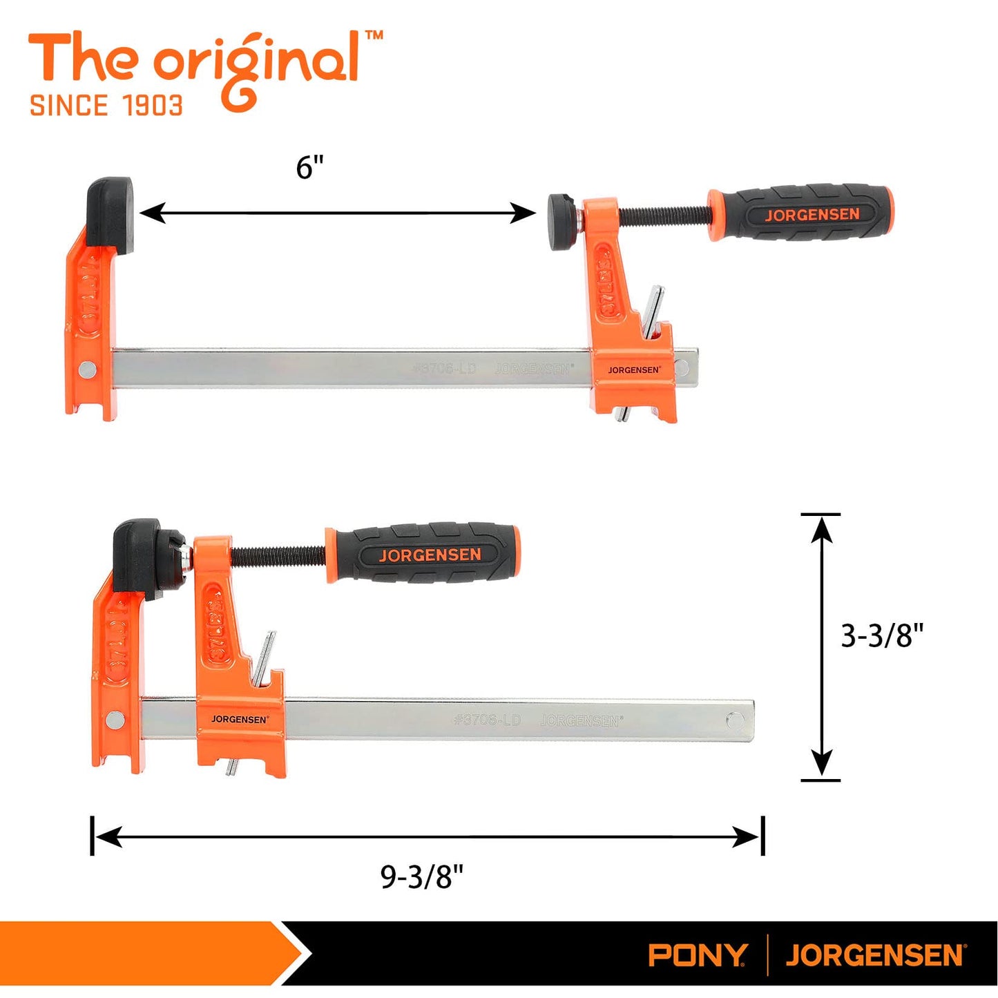 Jorgensen 6 inch Bar Clamp Set, 4 Pack Steel F Clamp Light Duty, 300 lbs Load Limited, for Woodworking, Metalworking, DIY