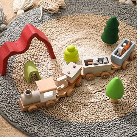 ibwaae Wooden Train Set for Baby Gift Toys with Numbers and Blocks Train Toy 12 PCS for Toddler Boys and Girls 1 2 3 4 5 Brithday Gift ibwaae
