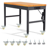 HABUTWAY Height Adjustable Workbench with Wheels 48" x 24" 2000 Lbs Capacity Oak Board Work Station Heavy-Duty Rolling Work Benches for Garage Party HABUTWAY