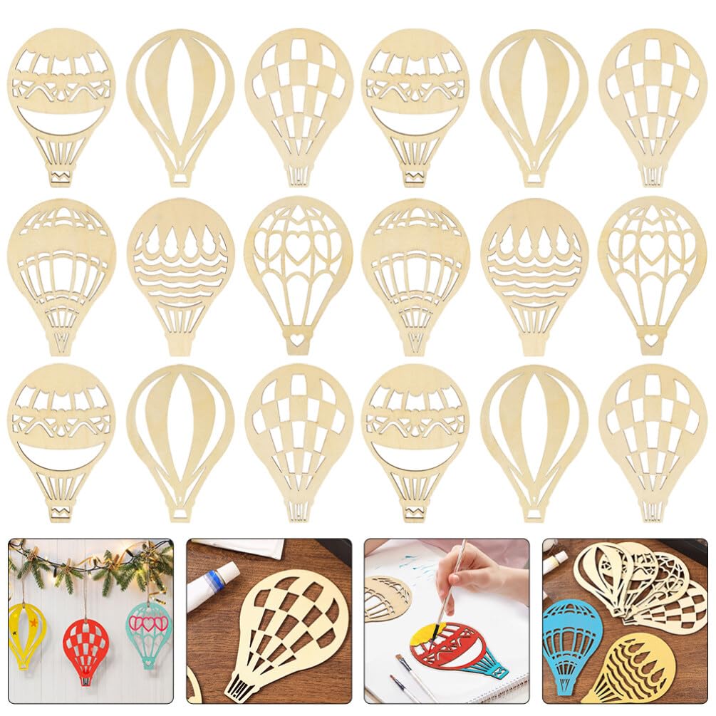 VOSAREA 10 Set Decor Wood Cutouts for Crafts Unfinished Wood Ornaments Hot Air Balloon Wood Discs Hot Air Balloon Wood Slices Wood Hot Air Balloon VOSAREA