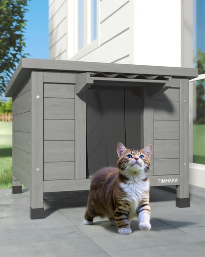 TIMHAKA Outdoor Cat House Feral Cat Shelter Waterproof All-Round Foam Insulated, Large Outside Feral Cat Enclosure Wooden Cat Condos for Multiple - WoodArtSupply