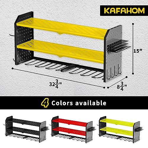 KAFAHOM Power Tool Organizer,Large 8 Drill Holder Wall Mount with 2 Side Pegboards,Metal Tool Shelf with 12 Hooks,Storage Rack for Garage KAFAHOM