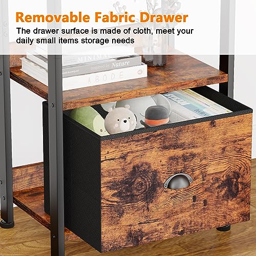 Furologee Rustic Brown 5-Tier Narrow Bookshelf with Drawer – Industrial Wood and Metal Storage Organizer Furologee