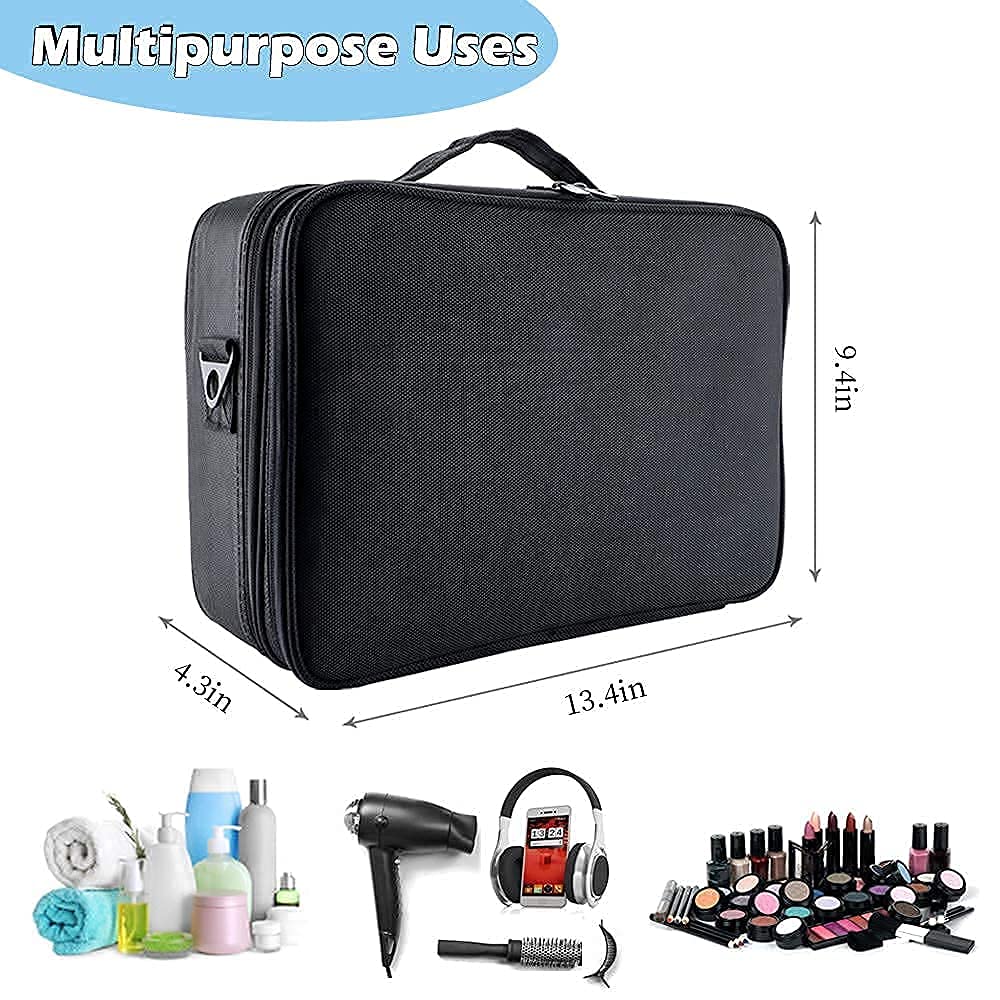 gzcz Travel Makeup Train Case 13.5 Inches Professional Makeup Bag Portable Cosmetic Case Organizer Brush Artist Storage Bag With Adjustable Dividers - WoodArtSupply