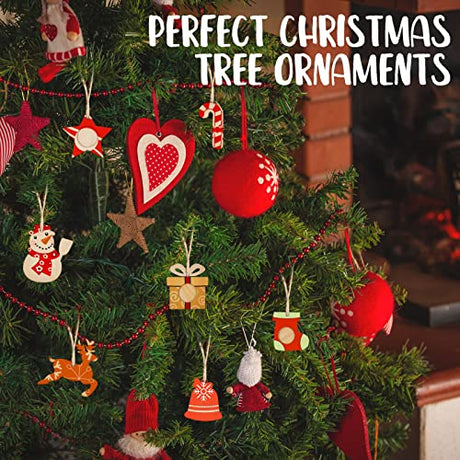 48 Pcs Christmas Wooden Photo Frames and Wooden Ornaments Unfinished Wooden Slices Frames with Hole Rope for Christmas Hanging Decorations Craft and Juexica