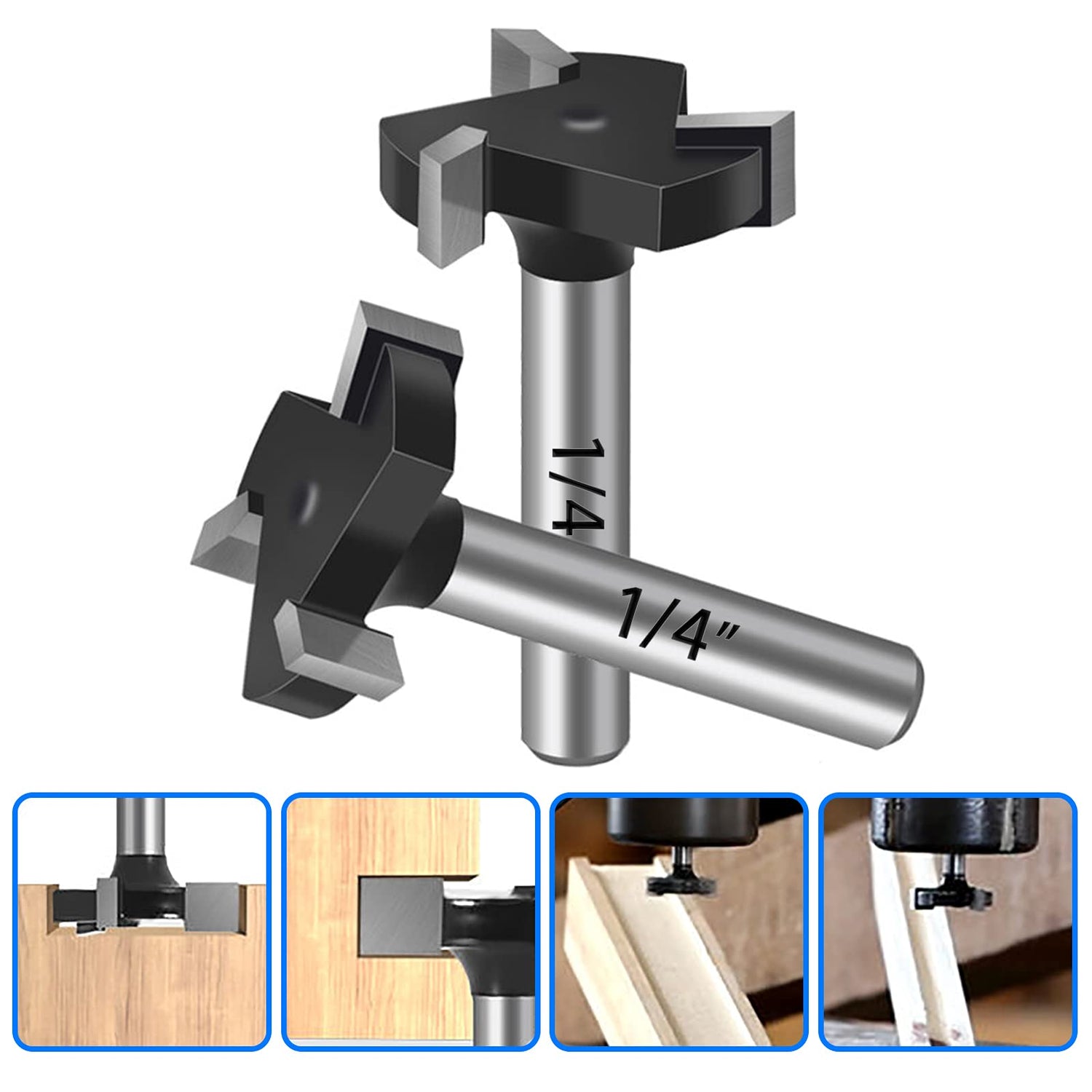 CNC Spoilboard Surfacing Router Bits, 1/4“ Shank 1” Cutting Diameter Dado and Planer Router Bits Spoilboard Cutter with Removable Inserts, Carbide DKIBBITH