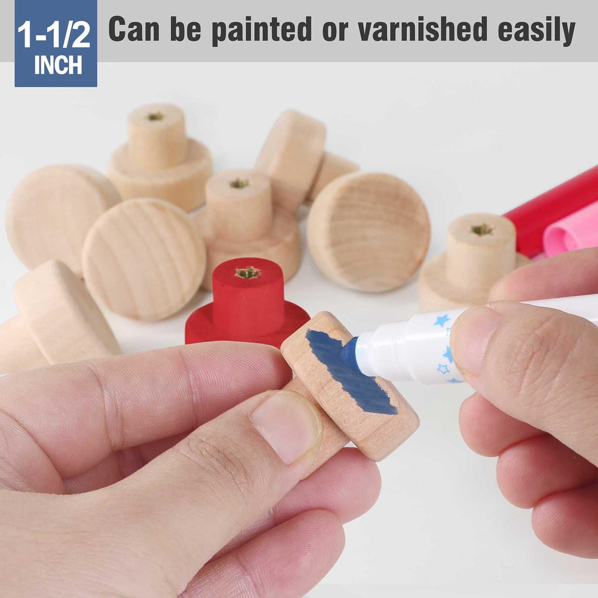 FoDau770 30pcs Unfinished Wood Knobs, Flat Top Round Cabinet Knobs Vintage Drawer Knobs, Natural Wooden Cabinet Hardware for Furniture Drawer Dresser FoDau770