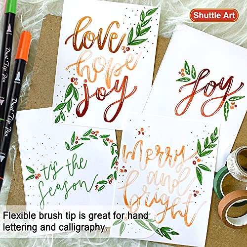 Shuttle Art Dual Tip Brush Pens Art Markers, 30 Colors Dual Tip Calligraphy Pens Fine and Brush Dual Tip Markers Set Perfect for Kids Adult Artist Shuttle Art