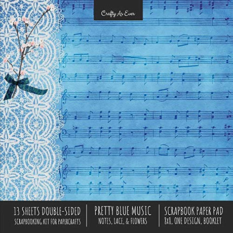 Pretty Blue Music Scrapbook Paper Pad 8x8 Decorative Scrapbooking Kit for Cardmaking Gifts, DIY Crafts, Printmaking, Papercrafts, Notes Lace Flowers WoodArtSupply