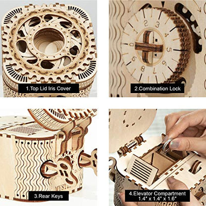 ROKR Treasure Box 3D Wooden Puzzle with Combination Lock Mechanism for Adults and Teens - WoodArtSupply