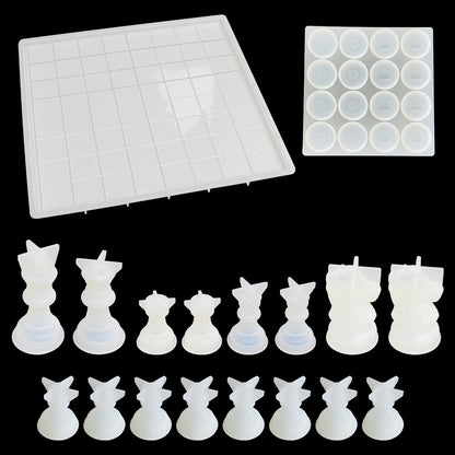 Sutekus Chess Molds for Resin Casting Resin Chess Set Mold with 16 Piece 3D Full Size Chess Checkers & Chess Board Epoxy Silicone Resin Molds for DIY Art Crafts Making Gift
