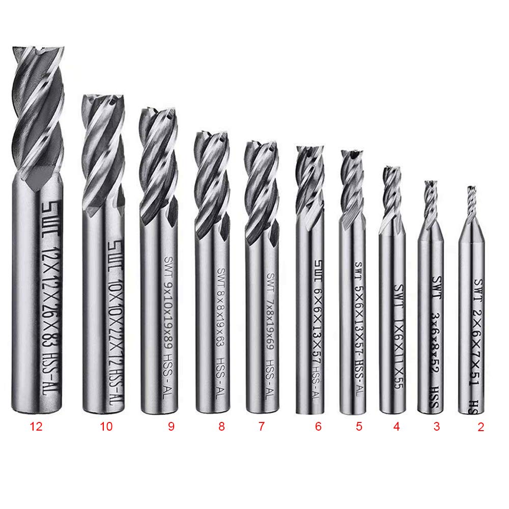ASNOMY 10pcs 4-Flute End Mill Set, Metric CNC Milling Cutter Drill Bits Router Bits Cutter Tool Set for Wood Aluminum Steel Titanium, Straight Shank ASNOMY