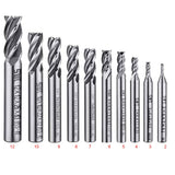 ASNOMY 10pcs 4-Flute End Mill Set, Metric CNC Milling Cutter Drill Bits Router Bits Cutter Tool Set for Wood Aluminum Steel Titanium, Straight Shank ASNOMY