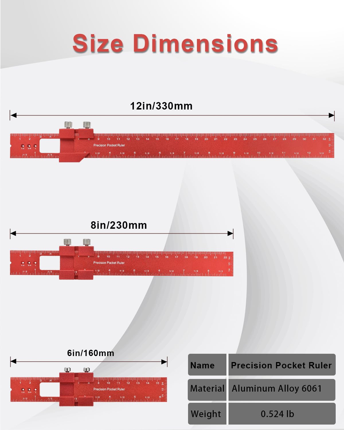 Woodworking Ruler Precision Pocket Rule - BOXmime 12, 8, 6 Inch Metal Slide Stop Marking Ruler Metric Inch Measuring Wood Working Scribing Rulers - BOXmime